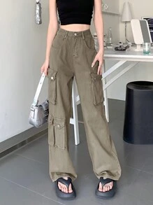 Eo cao Thiết kế túi Quần jean chở hàng Đối với phụ nữ - Cà phê nâu - Xem 1