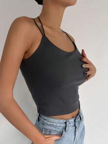 DAZY Top de tirantes crop unicolor - Gris Oscuro - Ver 3