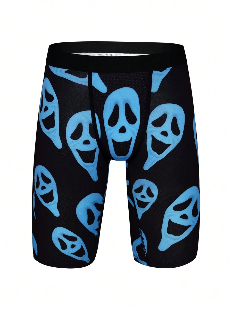 Quần lót boxer thun co giãn in ma cho nam - Màu xanh nhạt - Xem 1