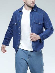 Manfinity Homme Men Plus Flap Pocket Denim Shirt - Medium Wash - View 8