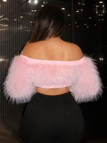 SHEIN SXY Off Shoulder 	
Fuzzy áo - Màu be - Xem 2