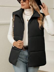 SHEIN LUNE Zip Up Sleeveless  Vest Coat