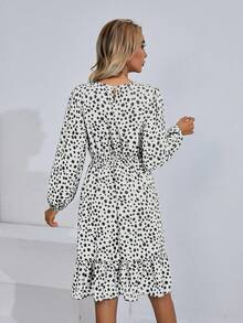 SHEIN Clasi Vestido con estampado de lunares bajo con fruncido - Blanco y Negro - Ver 2
