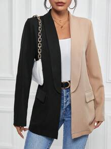 SHEIN LUNE Blazer hai tông màu có cổ mở phía trước - Nhiều màu - Xem 1