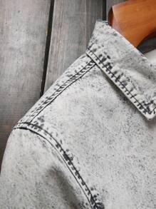 Manfinity Homme Men Contrast Panel Denim Shirt Without Tee - Grey - View 7