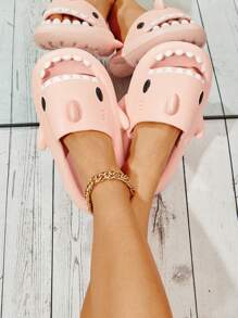 Fashionable Fun Shark Shape Thick Sole One-piece Molded Plastic Slippers - Baby Pink - View 5