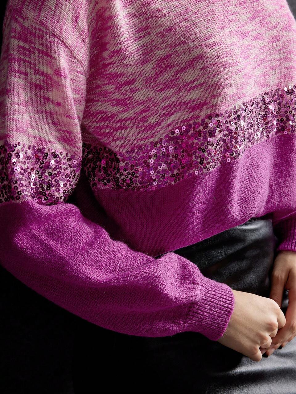 MOHAIR WOOL-BLEND KNIT SEQUIN SWEATER
