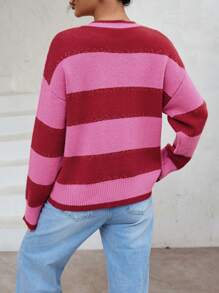 SHEIN Unity Cartoon Pattern Drop Shoulder Sweater - Hot Pink - View 3