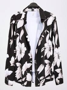 Manfinity Homme 男士印花襯衫不帶T恤 - 黑色 - 查看 1