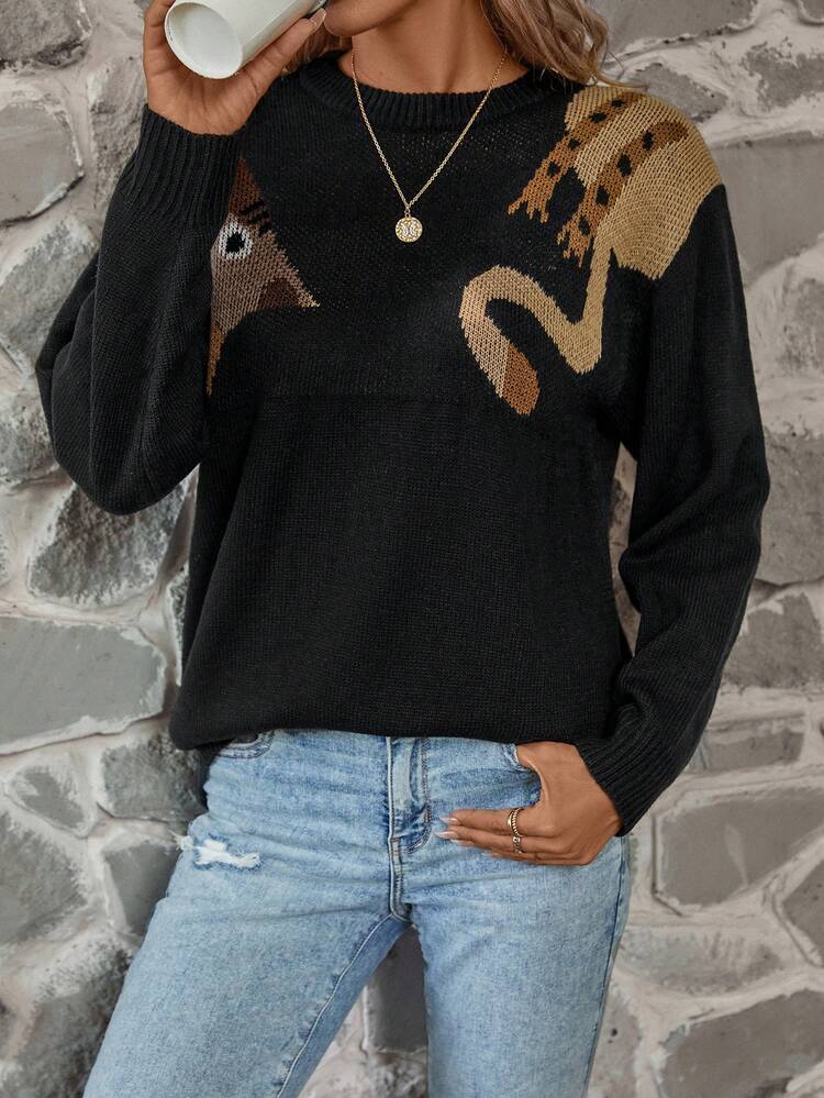 Cartoon Pattern Drop Shoulder Sweater
