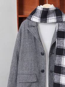 SHEIN Tween Boy Button Front Overcoat & Scarf - Black and White - View 6