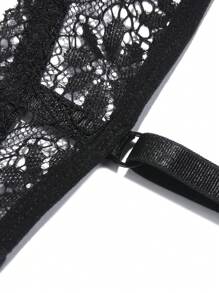 Floral Lace Harness Bra - Black - View 6