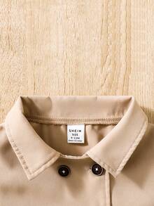 SHEIN 男孩雙排釦條紋圖案袖口風衣外套無毛衣 - 卡其色 - 查看 4