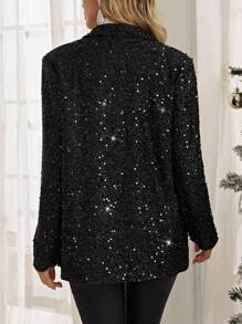 EMERY ROSE Solid Sequin Blazer - Black - View 2