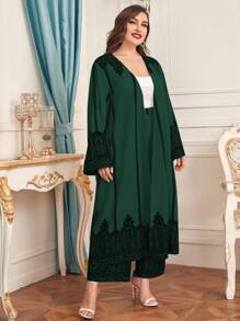 Mulvari Talla grande con parte delantera abierta Abrigo & Pantalones de pierna ancha - Verde Oscuro - Ver 4
