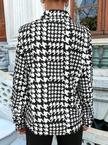 SHEIN Cottnline Shirt mit Hahnentritt Muster, Knopf vorne, - Schwarz und Weiss - Übersicht 2