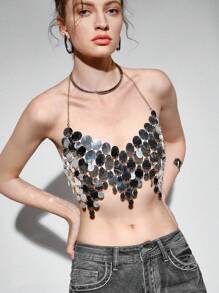 SHEIN Allurite Sequin Decor Halter Top