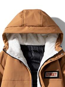 男式字母拼接泰迪熊内衬连帽夹棉大衣