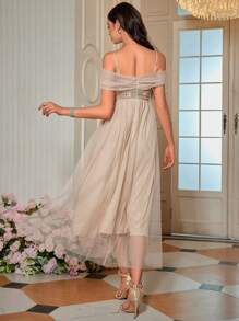 SHEIN Belle Off Shoulder Contrast Sequin Mesh Bridesmaid Dress, Semi Formal Dress