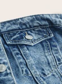 SHEIN MOD Raw Hem Button Front Tube Denim Top