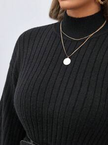 SHEIN Frenchy Plus Mock Neck Drop Shoulder Sweater Dress Without Belt - Black - View 6