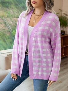 Celure 大碼水牛格子圖案落肩防塵開衫 - 粉色 - 查看 5