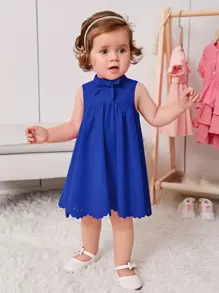 SHEIN Vestido para bebé niña con lazo delantero cortado a láser - Azul - Ver 5