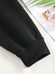 INAWLY Plus Size Floral & Slogan Graphic Drawstring Thermal Lined Sweatshirts YOU MUST EMBRACE YOUR FUTURE, For Winter - Black - View 3