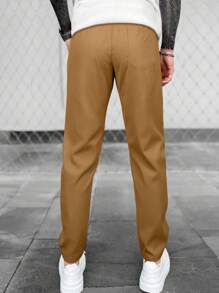 Manfinity Homme Men Solid Slant Pocket Drawstring Waist Pants, For Fall - Bronze - View 6