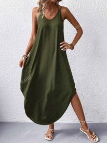Women's Fashion Summer Versatile Loose Comfortable Spaghetti Strap Dress