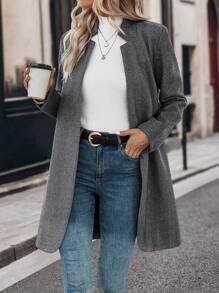 SHEIN LUNE 人字紋開襟大衣 - 灰色 - 查看 5