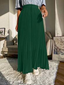 Mulvari Falda larga unicolor fruncido - Verde - Ver 6