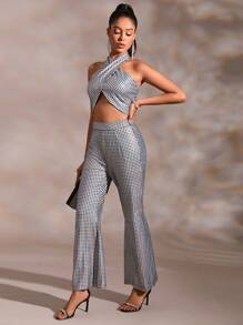 GENKIRA Plaid Print Wide Leg Pants Fall Cloth For Women - Multicolor - View 5