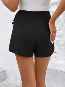 SHEIN Frenchy Solid Knot Side Wrap Bow Tie Wrap Mini Skort