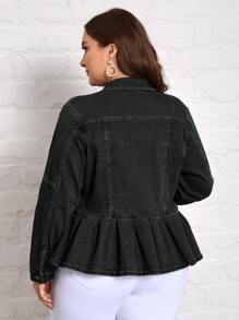 EMERY ROSE 大碼翻蓋細節荷葉邊下擺牛仔夾克 - 黑色 - 查看 2