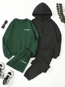 SHEIN Unity Đồ họa Chữ cái Lót nhiệt Áo nỉ & Eo dây rút Quần thể thao - Nhiều màu - Xem 1