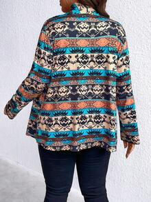 SHEIN LUNE Plus Geo Print Open Front Asymmetrical Hem Coat - Multicolor - View 2