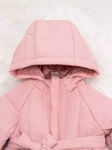 Baby Girl Solid Hooded Belted Padded Coat