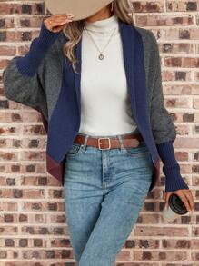 SHEIN LUNE Colorblock Batwing Sleeve Cardigan - Multicolor - View 1