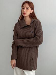 DAZY Áo len cổ lọ cài nút vai, quần áo nữ mùa thu - màu nâu - Xem 8