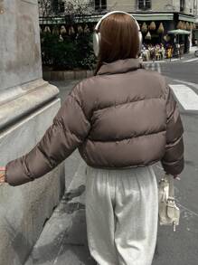 DAZY Drawstring Hem Drop Shoulder Padded Thick Coat, Women Winter Coat Jacket