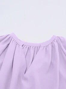 DOKOTOO Notched Neckline Lantern Sleeve Blouse - Mauve Purple - View 5