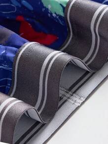 男士滿版印花條紋織帶腰平角內褲 - 藍色 - 查看 7