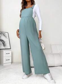 SHEIN Maternity Solid Overall Jumpsuit Without Tee - Green - View 3