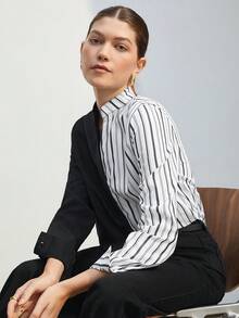 BizChic Striped Print Button Front Shirt - Multicolor - View 6