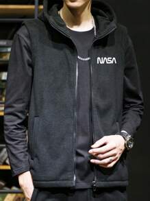 Manfinity Homme Men Letter Graphic Zip Up Hooded Vest Jacket