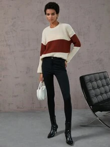 Aveloria Colorblock Drop Shoulder Ribbed Knit Sweater Knit Pullover Fall Winter Outfit