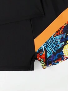 Teen Boy Graphic Print Beach Swimsuit - Multicolor - View 4