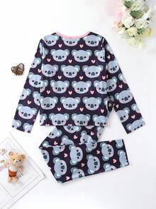 Tween Girl Koala Print Contrast Binding Tee & Pants PJ Set - Multicolor - View 2