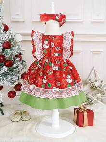 Rochie de Crăciun cu Volane, cu Volane, Fetiță